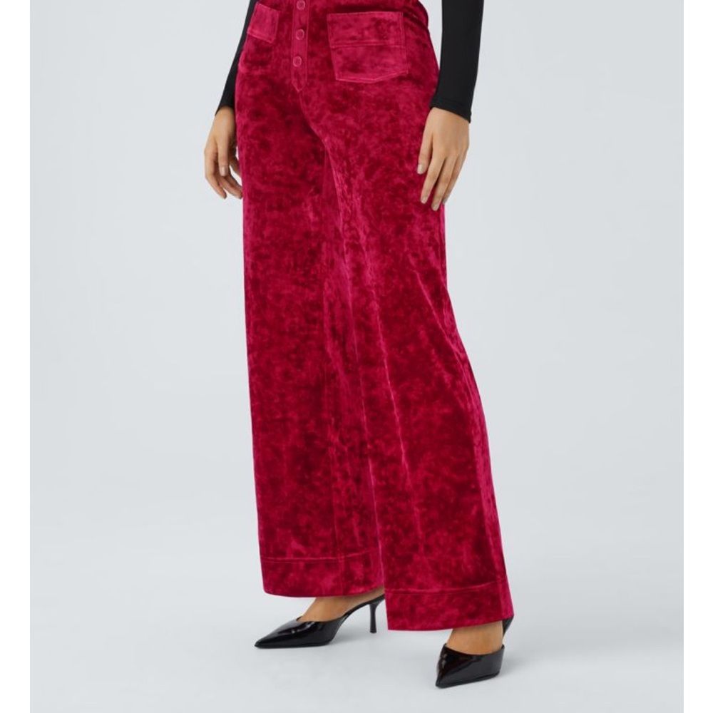 High Waisted Pockets Straight Leg Velvet Casual Pants